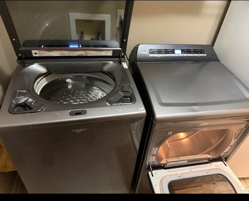 Washer and dryer set, commonly serviced for repair, with a focus on diagnosing issues such as cycle behavior, drum movement, water flow, and electrical response.